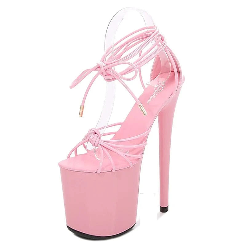 34 / Pink New Arrival Women Shoes 20 Cm Stilettos Heels 10 Cm Platform Colorful Knot Sandals Sexy Ladies Ankle Strap Sandals Shoes