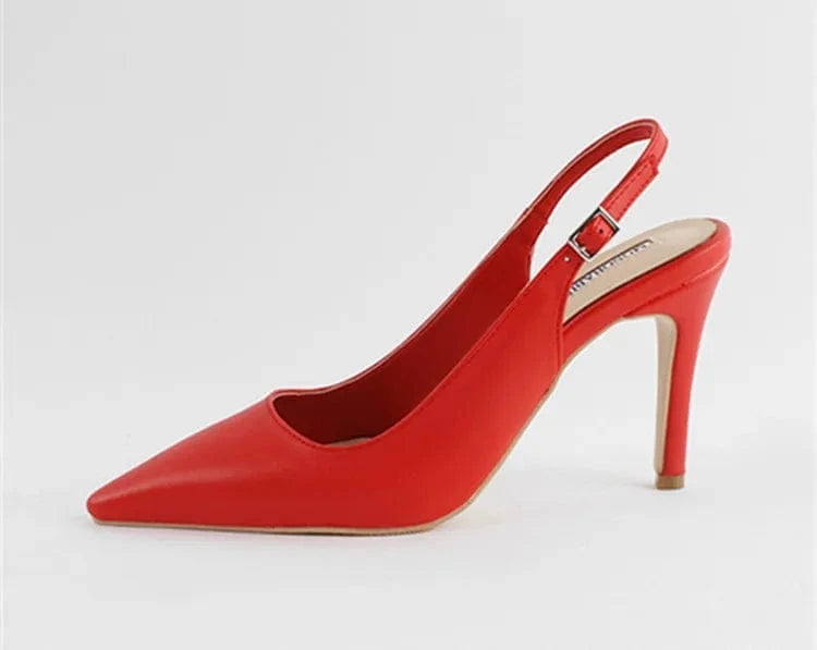 34 / Red 9cm Women Casual Solid Color Slingback High Heels Sandals Pointed Toe Summer Wrap Toe Dress Shoes