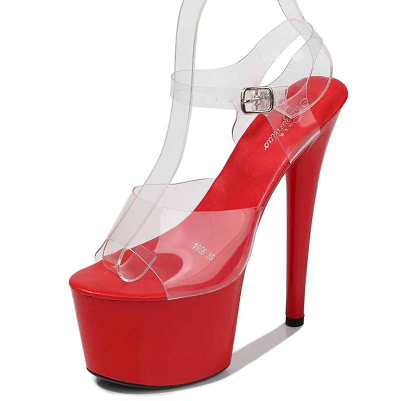 34 / Red New Style Ladies High Heels 17 CM Stripper Platform Sandals for Pole Dance Summer Sexy Heels with PU Insole and ABS Outsole