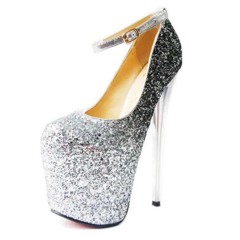 34 / silver Trendy Ankle Strap Stilettos 19 CM Sexy Platform Shoes Women Heels Pumps Big Size Pole Dance High Heels Shoes