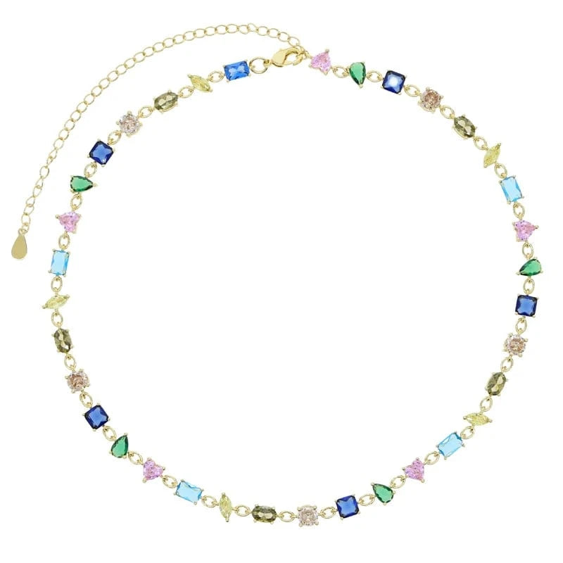 35+10cm / N219-Gold Round Square Rectangle Oval Heart Tear Drop Water Drop Marquise Geometric Colorful Multi Shapes CZ Necklace For Women Jewelry