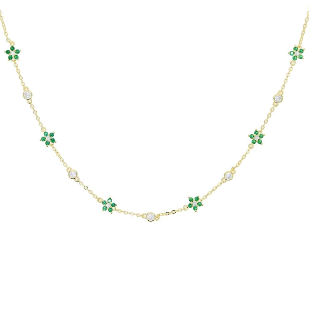 35+10CM / N691-g-green New Arrived High Quality Unique Minimal Delicate Cute Lovely Flower Charm Rainbow Colorful CZ Choker Chain Necklace Jewelry