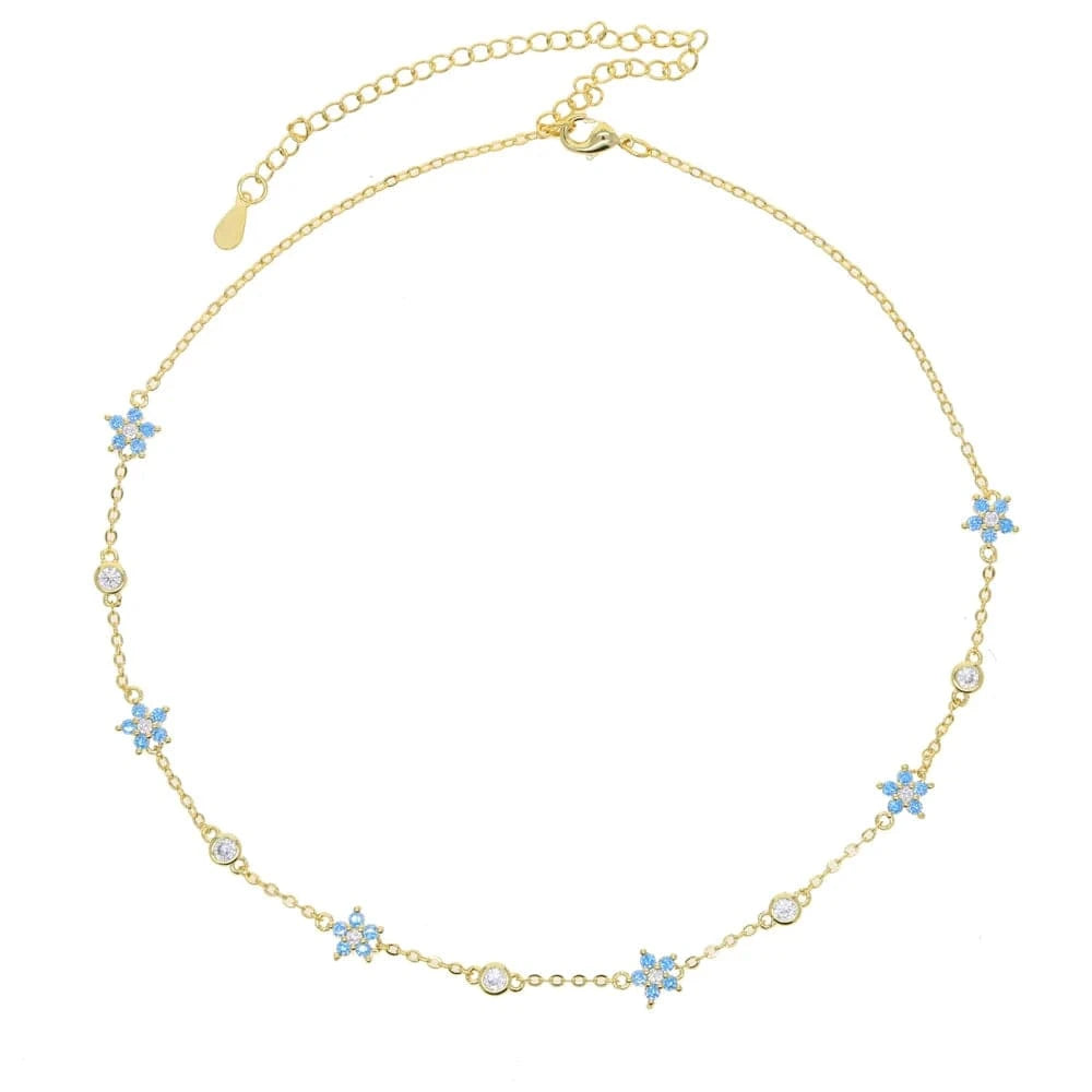 35+10CM / N691-g-light blue New Arrived High Quality Unique Minimal Delicate Cute Lovely Flower Charm Rainbow Colorful CZ Choker Chain Necklace Jewelry