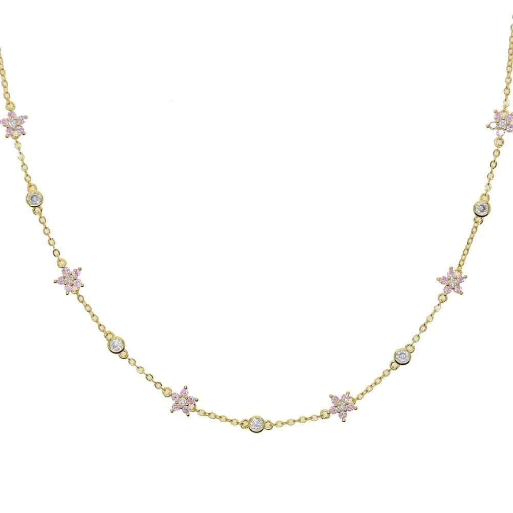 35+10CM / N691-g-pink New Arrived High Quality Unique Minimal Delicate Cute Lovely Flower Charm Rainbow Colorful CZ Choker Chain Necklace Jewelry