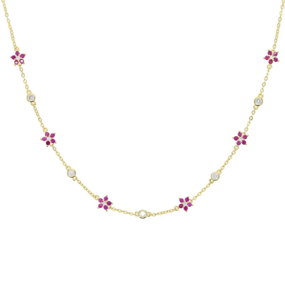 35+10CM / N691-g-red New Arrived High Quality Unique Minimal Delicate Cute Lovely Flower Charm Rainbow Colorful CZ Choker Chain Necklace Jewelry