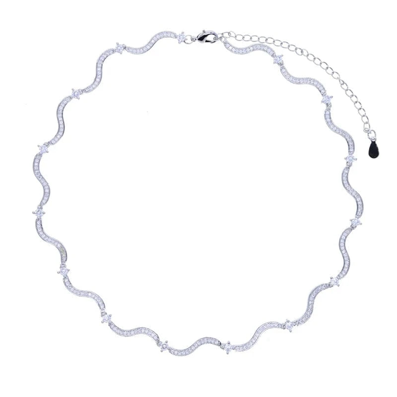 35+10cm / YN53-Silver Bling New Arrived Silver Gold Plated Fashion Design Women Jewelry Micro Pave 5A CZ Wave Chain Choker Necklace