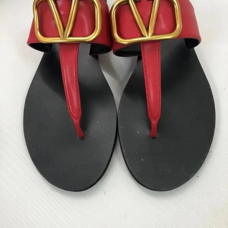 35#225mm / Red 2024 summer slipperT Tape sandal big size flip-flops outdoor women's fashion flip flops shoes for girls new style LEATHER shoes