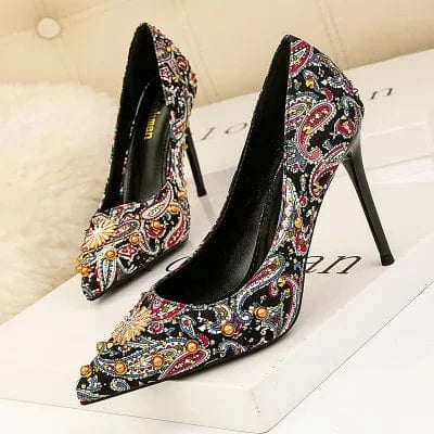 35 / 4 NEW Fashion simple sexy nightclub pumps  stiletto shallow mouth  shoes pointed-toe studded high heels