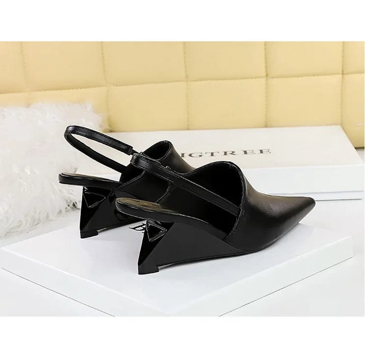 35-40 Retro Fashion High Heel Women's Shoes Slope heel deep cut toe shoes Hollow back strap sandals pumps office lady pumps