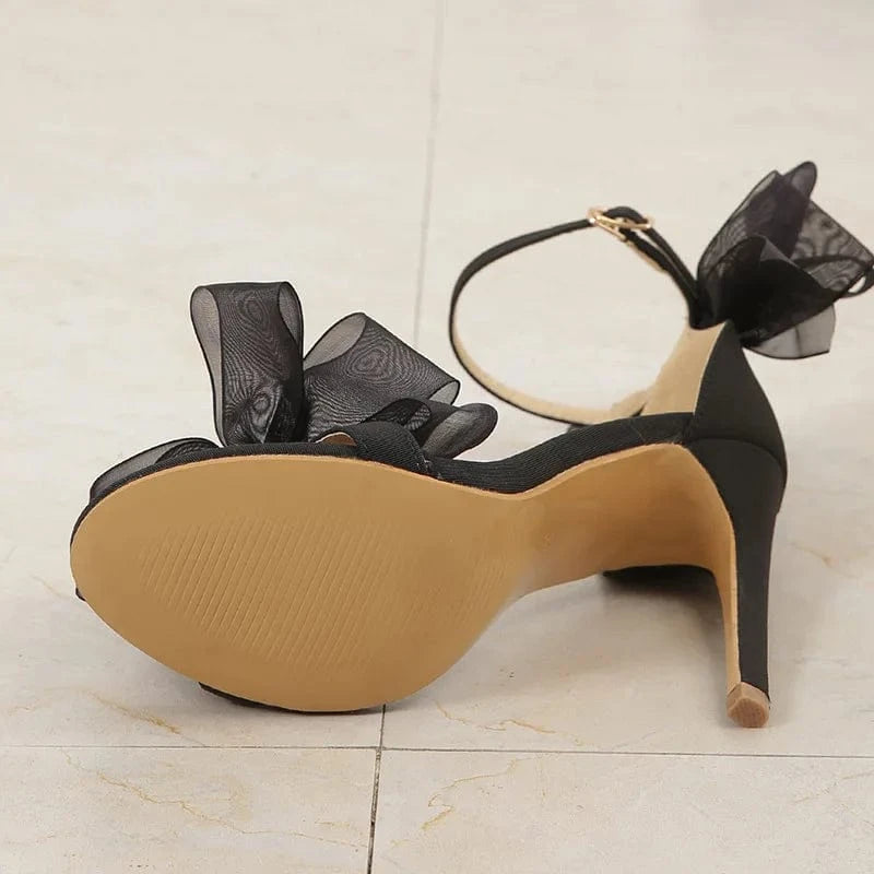35-42 European and American straight toe sandals with exposed toes Summer New Large Bow Sexy High Heels