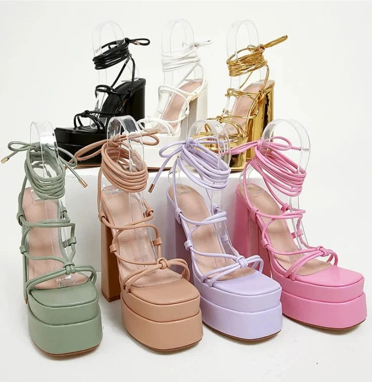 35-42 High Heel Water Platform Roman Sandals super High Fashion Show Large Square Head Sandals