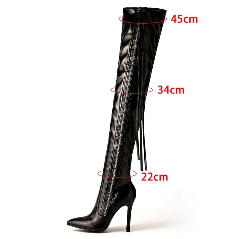 35-42 super high heel pole dance knee long boots stage performance lacquer thin leg high tube women's bright leather boots