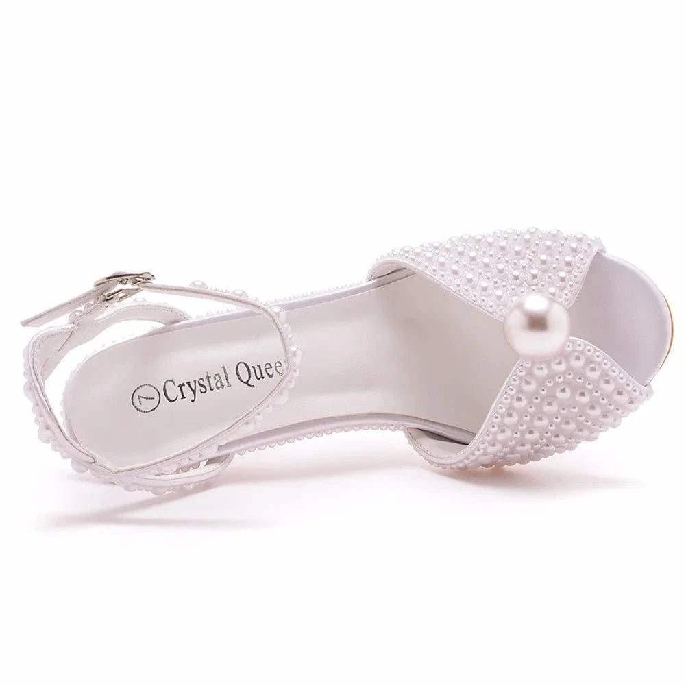 35-43 Fish Mouth High Heel Sandals 10cm White Pearl High Heel Women's Sandals Banquet Wedding Dress Bridal Shoes