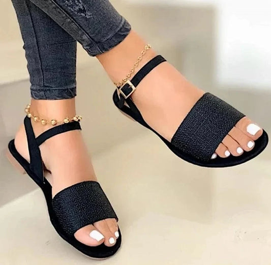 35-43 large women's shoes Summer new casual flat bottom buckle women wear sandals women's slippers
