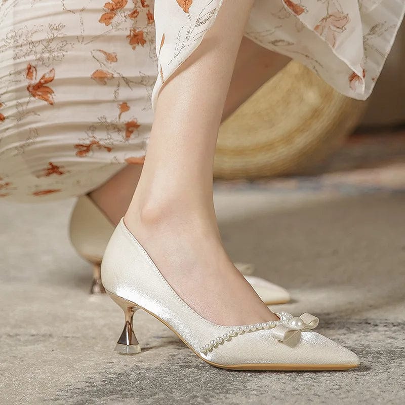 35 / Apricot` New Spring Women Stiletto High Heels Fashion Shallow Silks Elegant Wedding Bridal Sandals Shoes