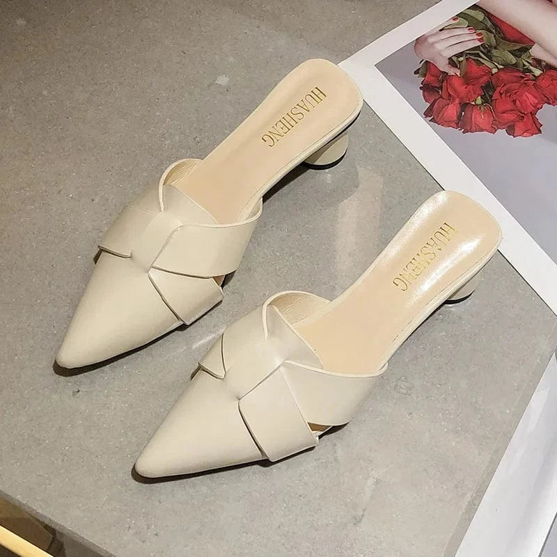 35 / Beige Stiletto Heel Sandals For Women Dress Female Heel Slippers slippers heel for women
