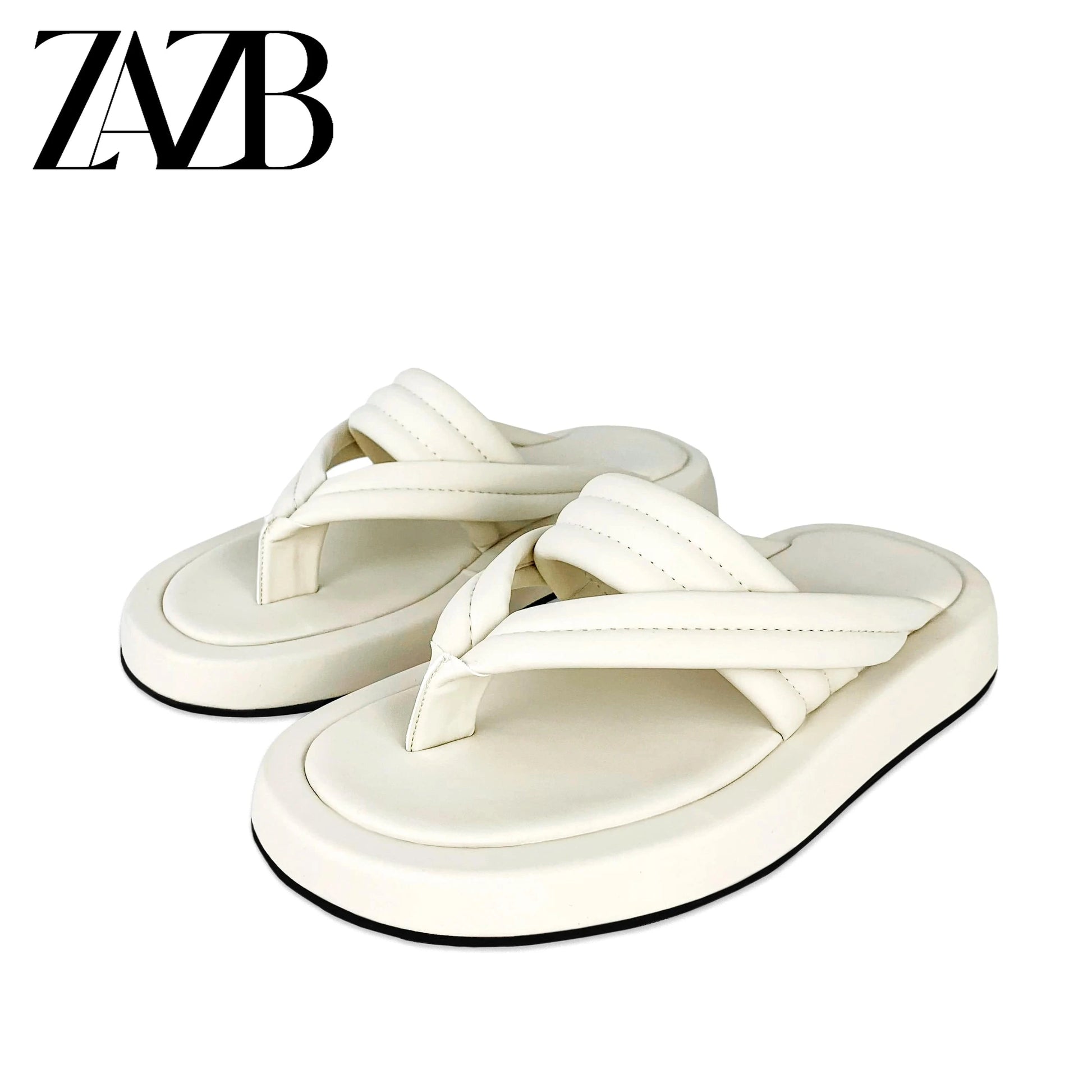 35 / Beige ZAZB brand custom leather beige thick sole slippers for women's slippers wedding dress for women