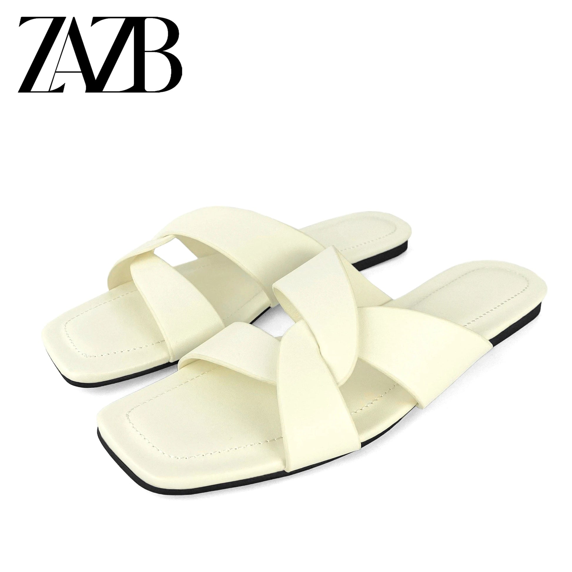 35 / Beige ZAZB Brand Customized Women's Shoes Luxury Flat Bottom Beige Slippers