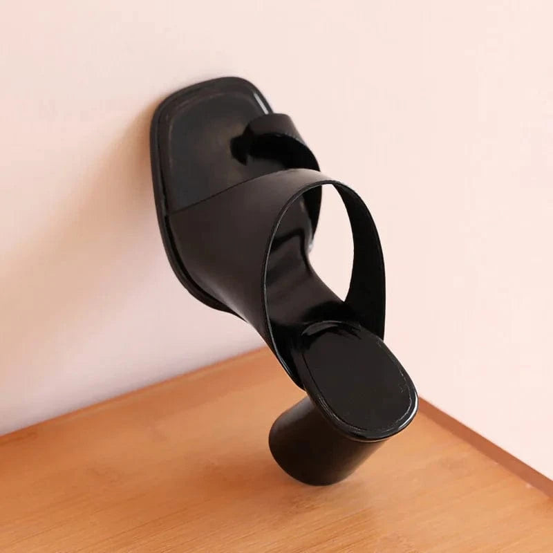 35 / Black 2022 Luxury Square Head Summer High Heels Shoes Leather Heeled Sandals Women