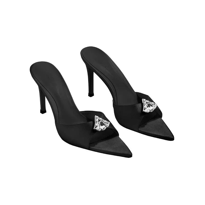 35 / Black Deleventh Shoes Slip On Ladies Shoes Nice Lady Heeled Slipper Women's Pump Unique Plaid High Heel Sandals