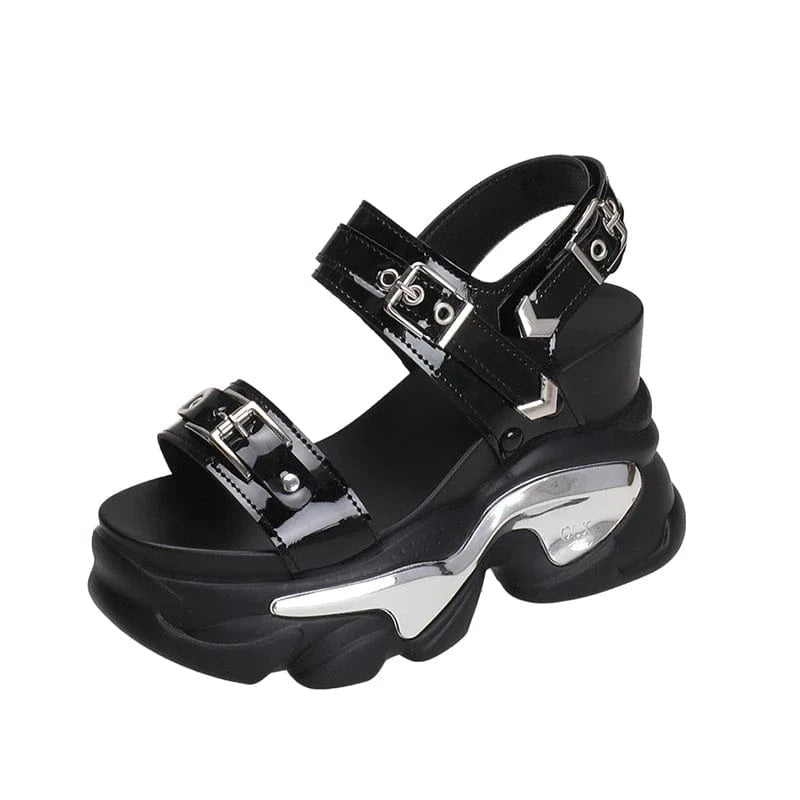35 / Black Dropshipping Custom Logo Metal Buckle Fashion Women's Wedges Sandals Green Comfortable  Height Increasing Shoes Girls Sandals