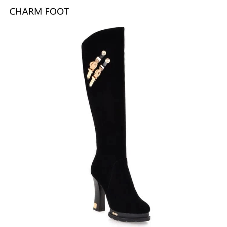 35 / Black Korean thick high heel high tube women's boots European and American sexy Knight boots