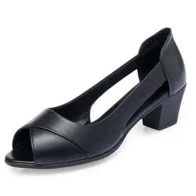 35 / Black women casual dress shoes Summer Women Dress Shoes Peep Toe Office Work Shoes Medium Heels Pumps Open Toe Women Sandals Black 10%