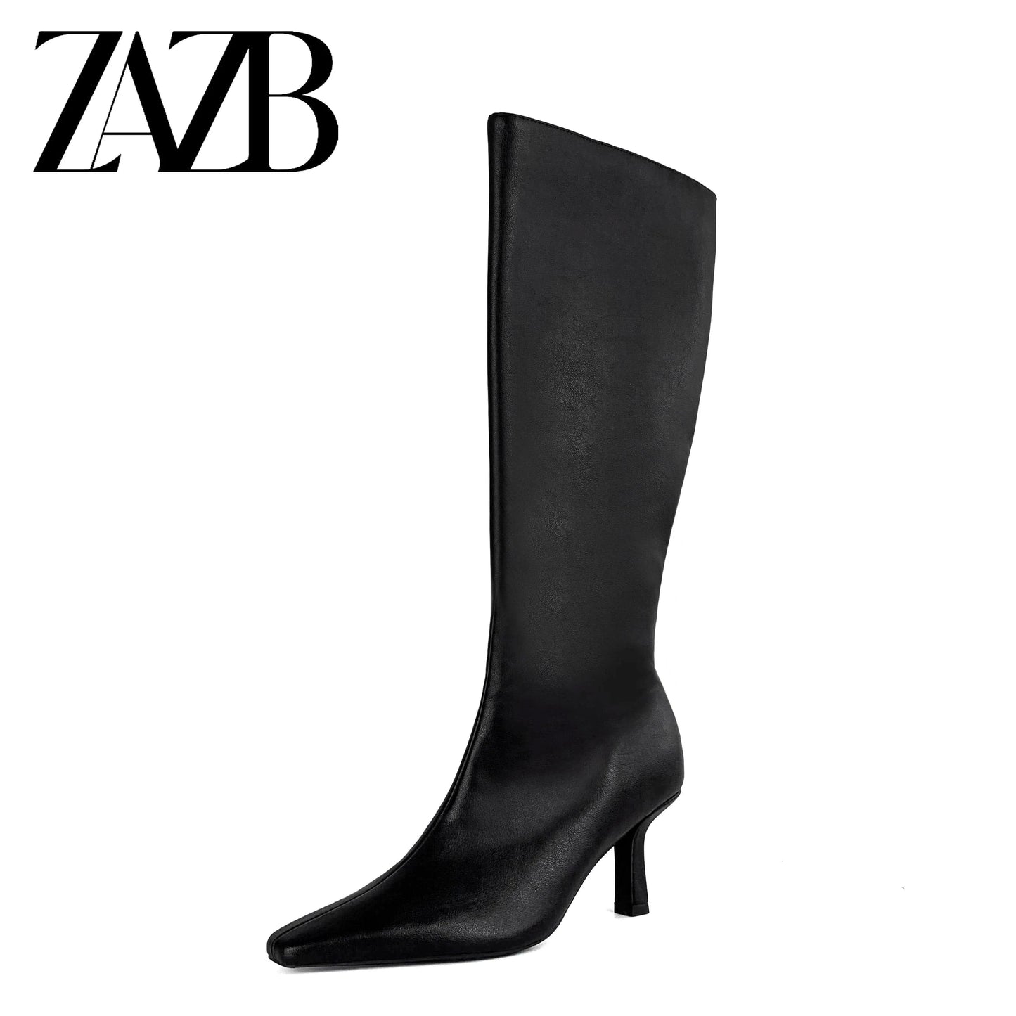 35 / Black ZAZB Autumn and winter high tube Knee Boots high heel leather Knight boots