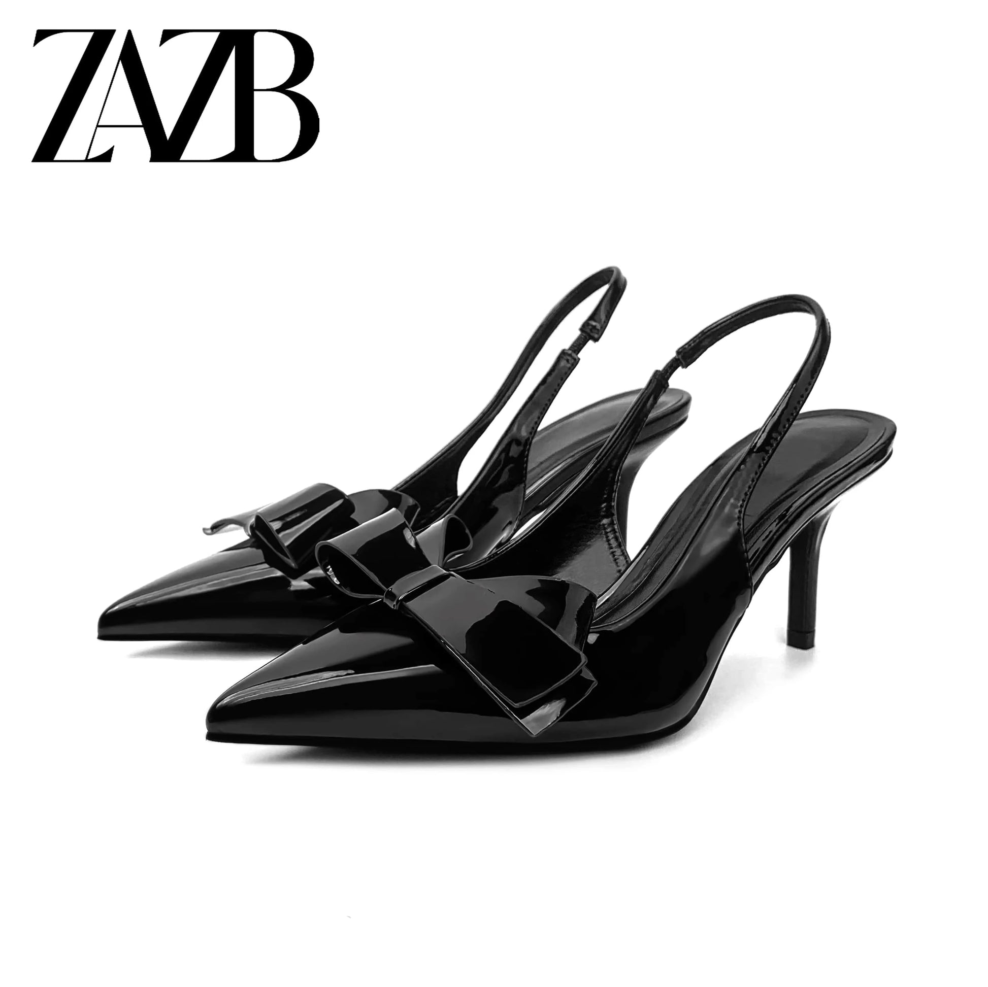 35 / Black ZAZB Brand Women's Customized Leather Bow Decoration High Heel Sandals Slim Fit Wedding Bride Elegant Woman
