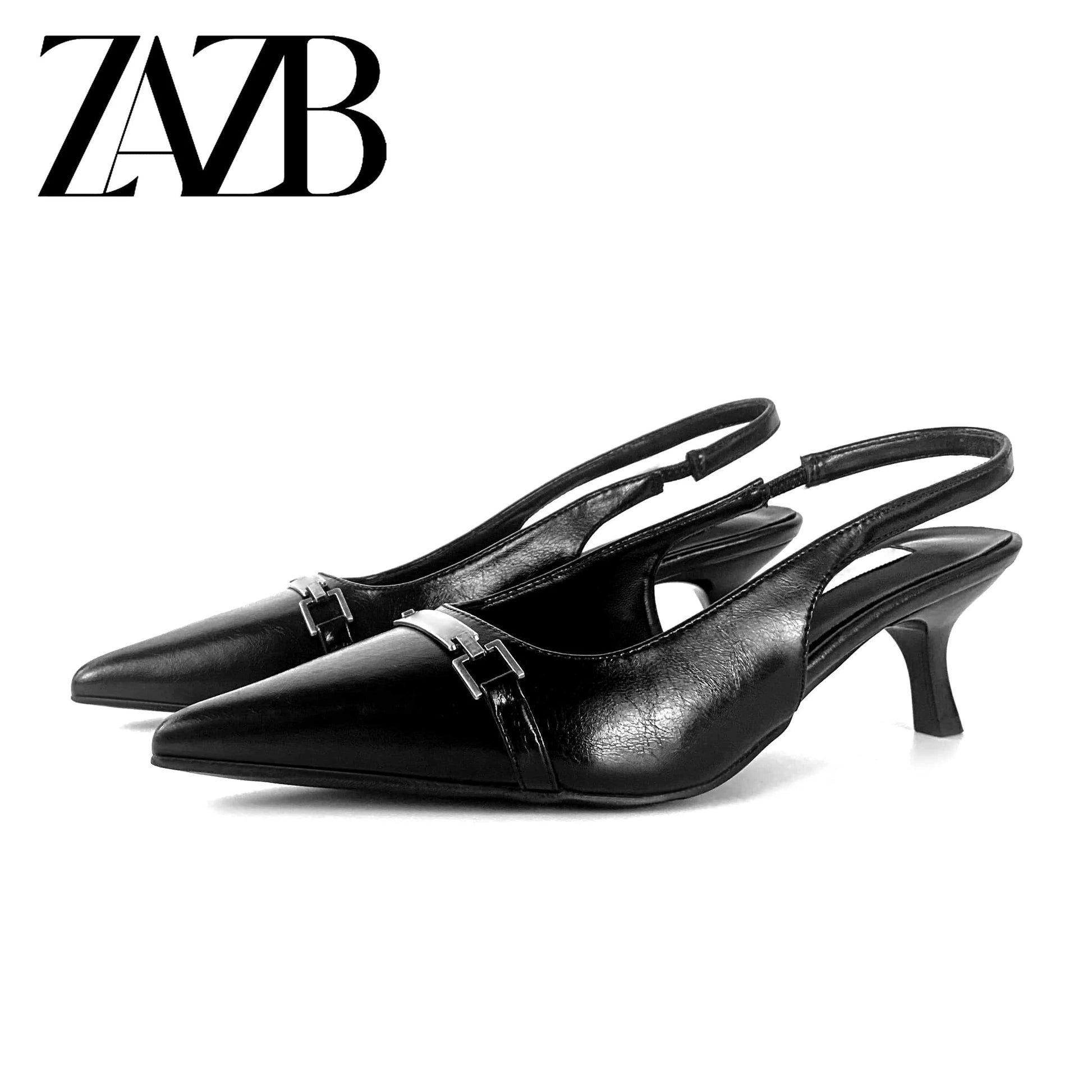 35 / Black ZAZB Customized exquisite women's shoes Fashion single shoes French retro medium heel sandals Pointed women's sandals Designer