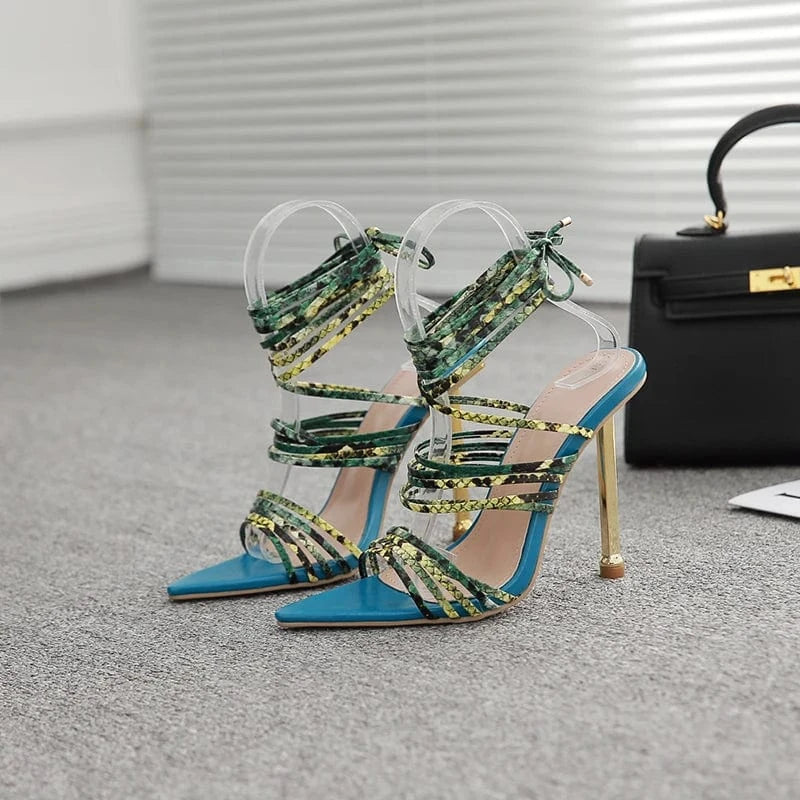 35 / Blue 2022 European and American sexy nightclub Rome cross strap catwalk stiletto sandals