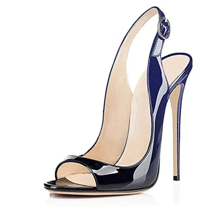 35 / Blue & Black Sandales A Talons Hauts Ladies Hot Selling Business Dress Shoes Peep Toe Stiletto Slingback Pumps High Heeled Sandals For Women