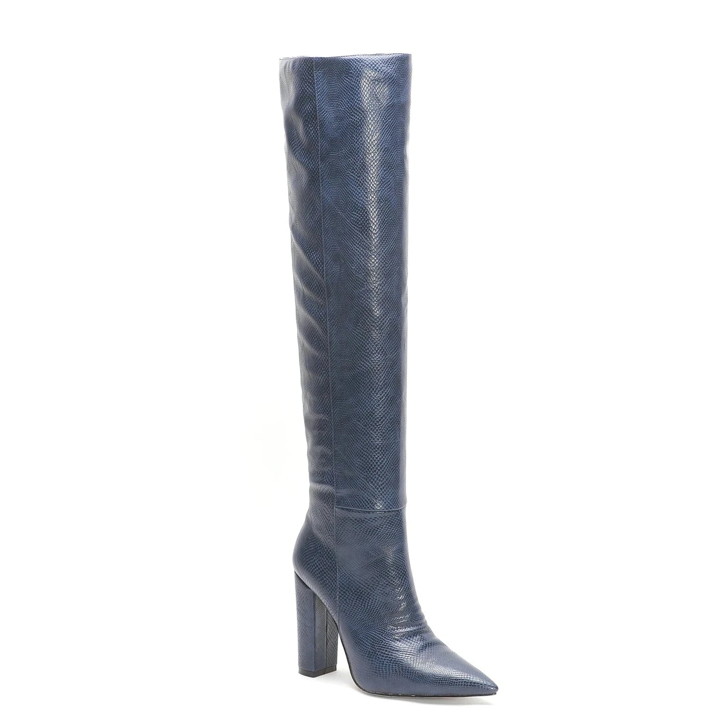 35 / Blue New Design Fashion Wholesale Pure Color Print Snake Skin Women Rubber Ladies Knee High Women's Boots