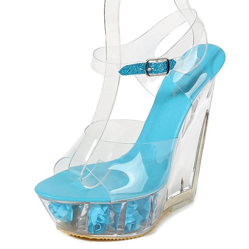 35 / Blue Sandals Fashion Platform Wedge Heels 15 CM Sexy Shoes Women Heels Sandals Chunky High Heels Slippers