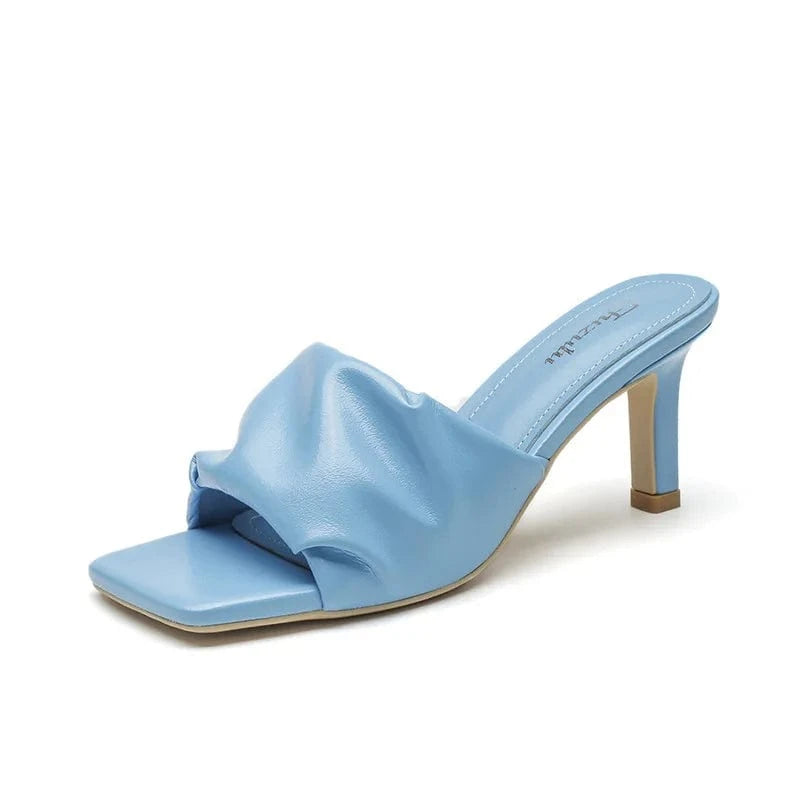 35 / Blue Square-toe Mid Heel Sandal Slipper Summer Outside Pump Sandals for Women and Ladies
