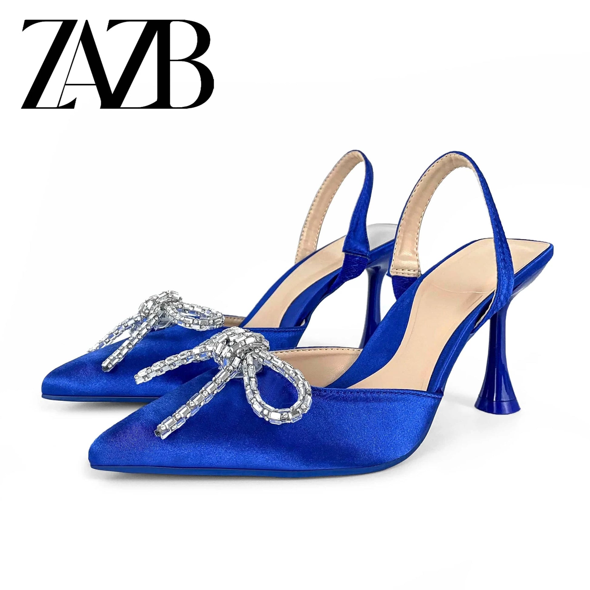35 / Blue ZAZB brand custom leather high heels shoes for women sandals Slim sexy wedding bride elegant ladies and chaussures pour femmes