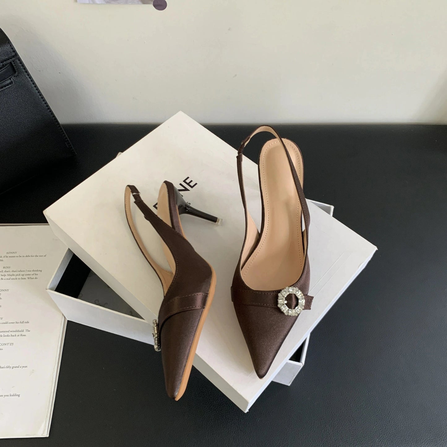 35 / Brown 2024 New French pointed rear empty shoes women's spring and summer Baotou elegant women's shoes