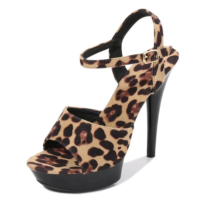 35 / Brown Summer Shoes Heels Stilettos 13 CM Strippers High Heels Suede Leopard Sandals for Women and Ladies