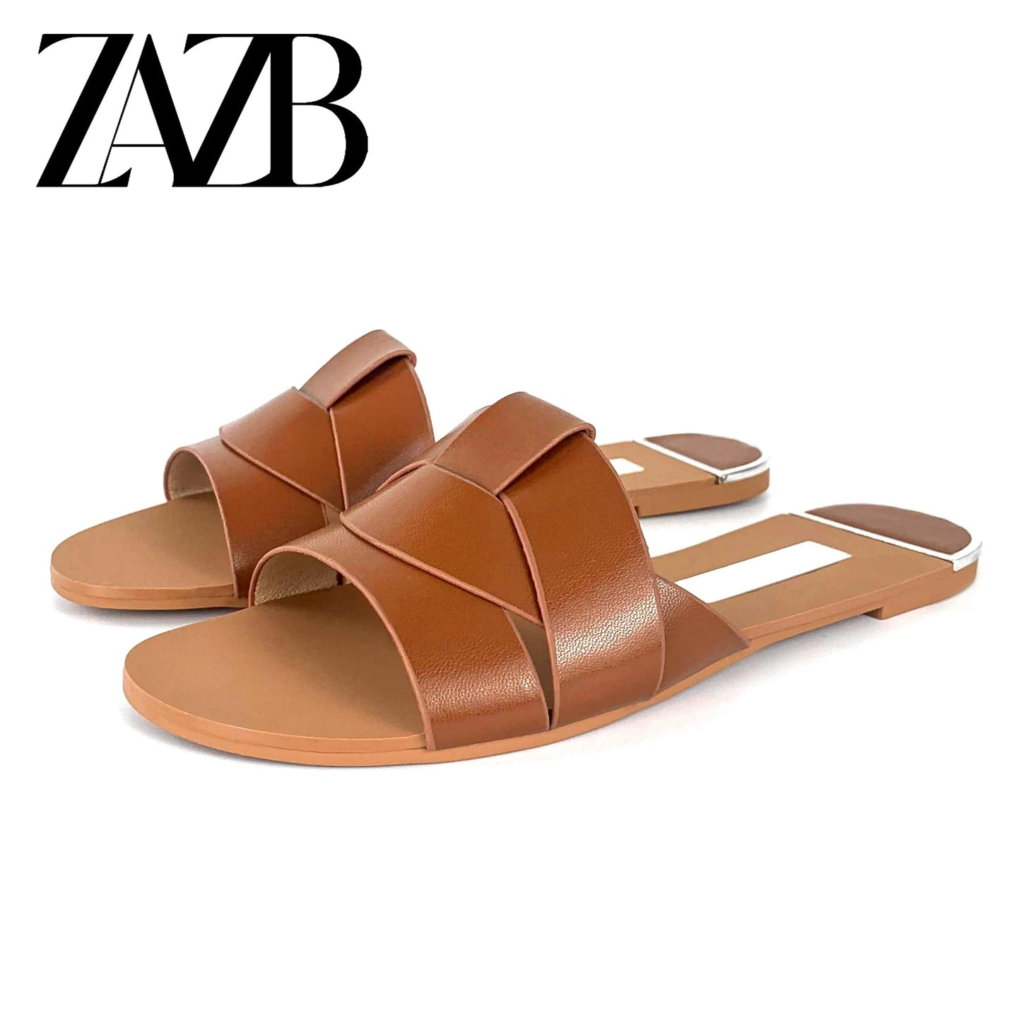 35 / Brown ZAZB Summer New Exquisite Flat Sandals Women's Head Roman Flat Slippers