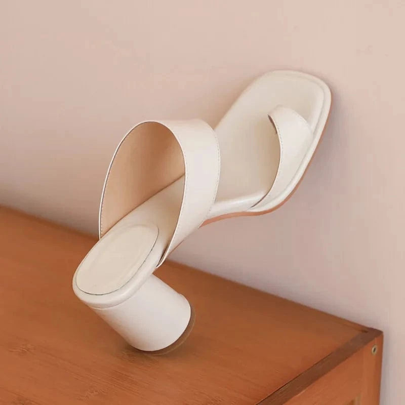 35 / Cream 2022 Luxury Square Head Summer High Heels Shoes Leather Heeled Sandals Women