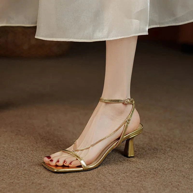 35 / Gold 2023 High Heels Shoes For Women Gold Elegant Sandales Femme Fashion Streetwear New High Quality High Heel Sandals