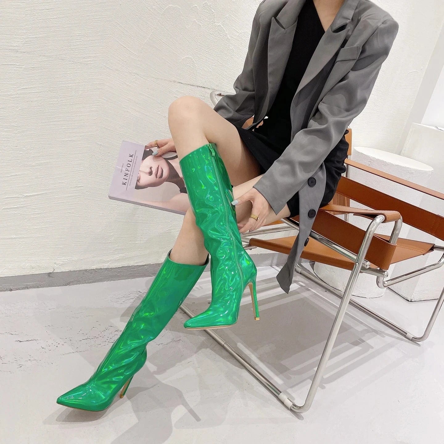 35 / Green 2023 New Design Women's Boots 11 cm High Heel Platform Ladies Boots Shoes Sexy Stiletto High Heel Shoes For Women