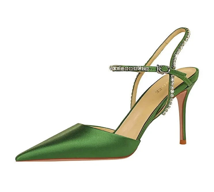 35 / Green Fashion banquet sexy women's shoes stiletto high heels stain pointed T-strap sandals clear heels shoes