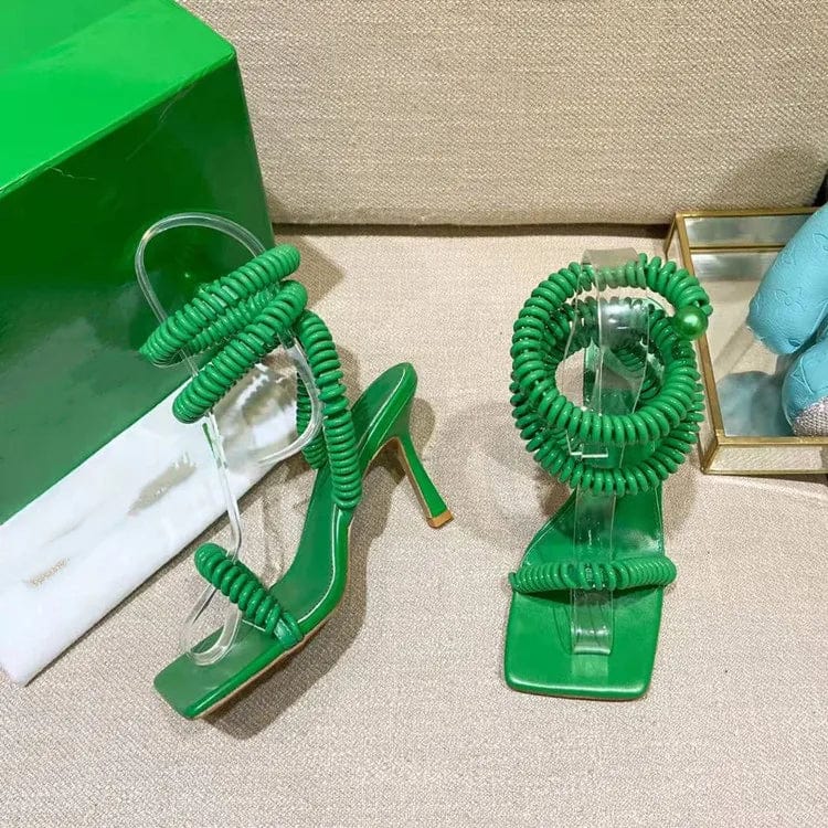 35 / Green OUDINA 2022 Trendy Fashion Elegant High Quality High Heel Shoes For Women Sandals High Heels