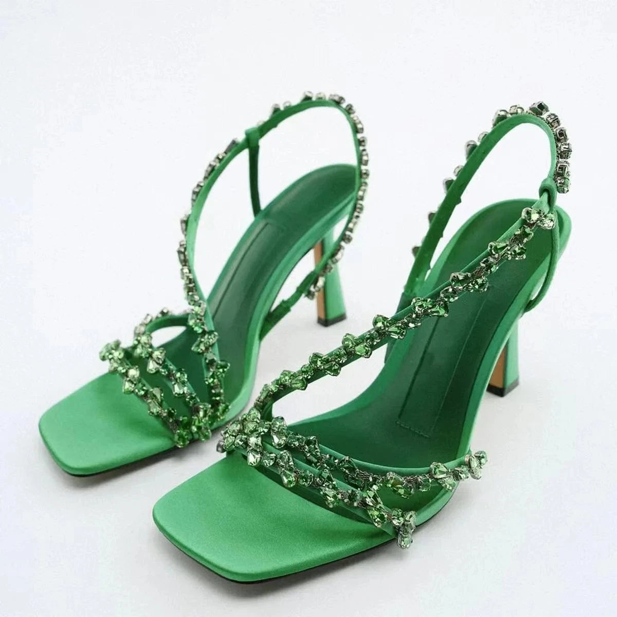 35 / Green Women Summer New Fashion Casual Crystal Strappy Sandals Ladies Wedding Shoes High Heeled Sandals
