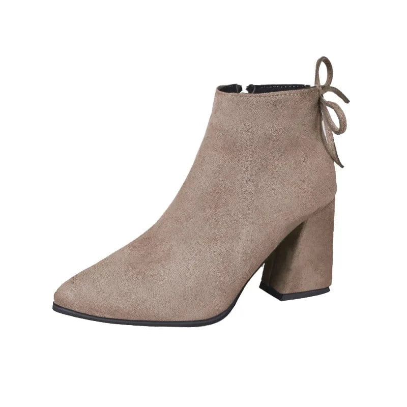35 / khaki Size 32-43 Autumn/Winter Women's Boots Solid Suede Martin Boots Pointed Thick Heels High Heels Cotton Short Boots
