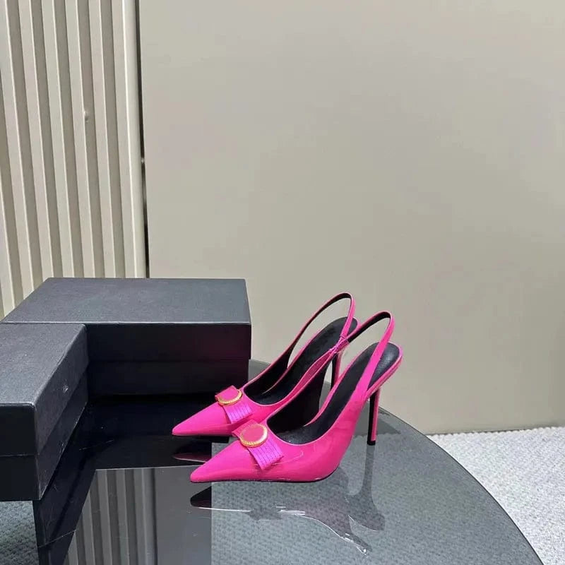 35 / Peach Red 2024 new style fashion pointed toe high heels luxury brand women's sandals genuine leather designer shoes