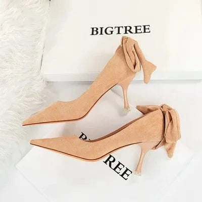 35 / Pink Ladies Autumn High-Heeled Pumps Fashion Women's Shoes Stiletto Shallow Mouth Pointed Toe Back Butterfly-Knot Female Shoes