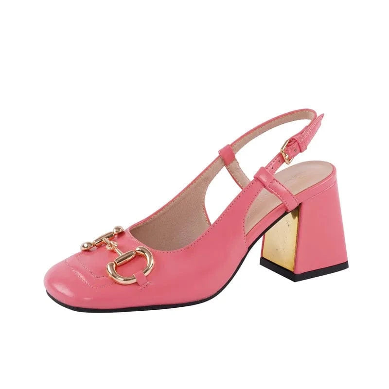 35 / Pink New design Horsebit Square head Women's high heel shoes dress formal office occupation commuting grace block chunky heel ladies