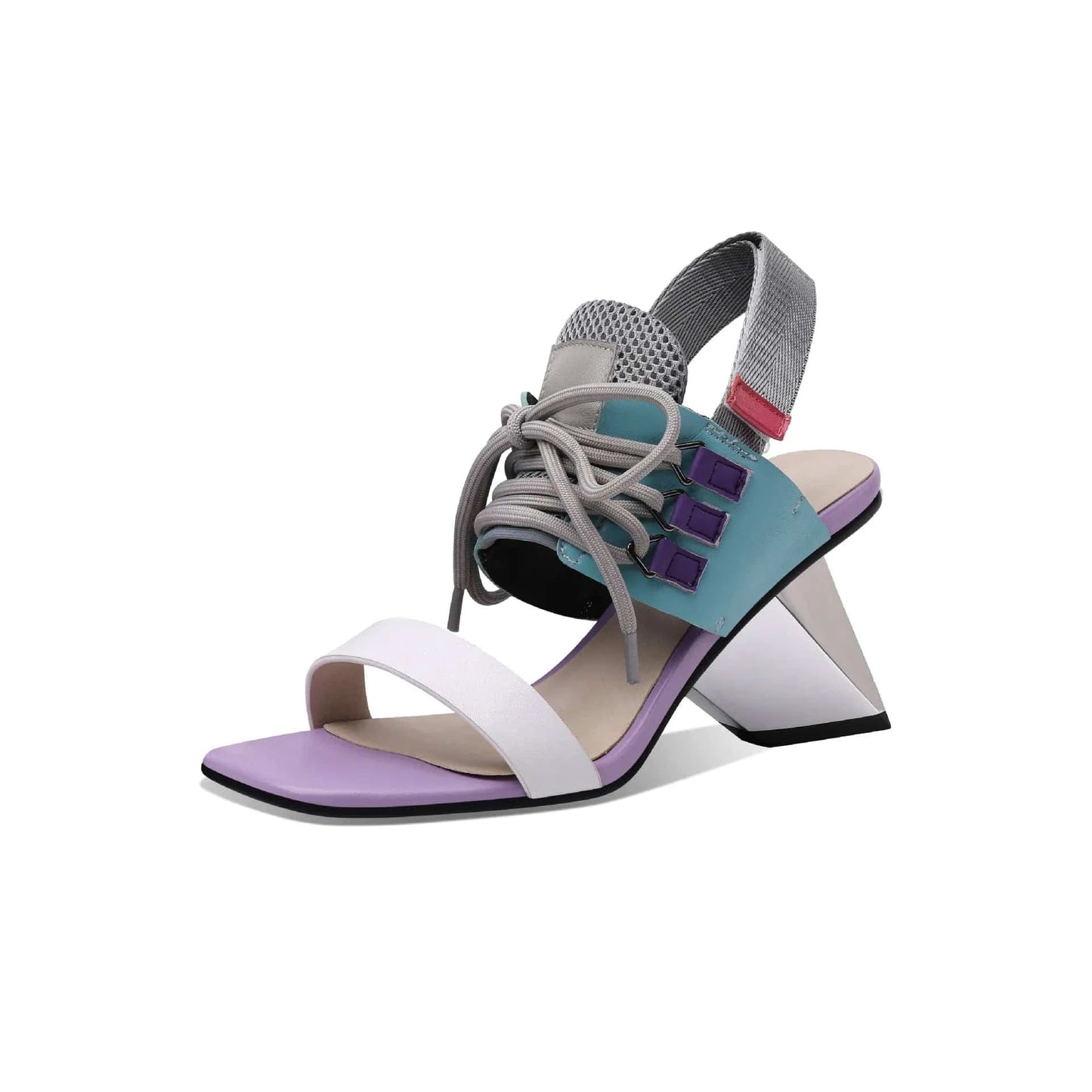 35 / Purple Women Casual Sandals Fashion Color Patchwork T-strap Shoes Slingback Lace Up High Heel Sandals For Ladies Dating Party Sandalias